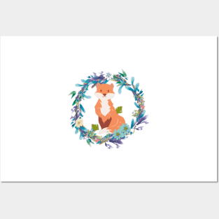 Floral fox flower wreath - Garland Posters and Art